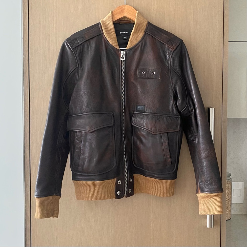 Diesel L-OIUKI Leather Bomber Jacket brown - Picture 2 of 15